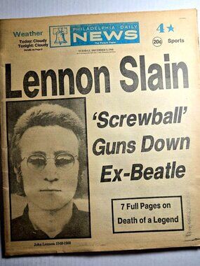 Vtg Philadelphia Daily News from Tuesday December 9th 1980 John Lennon Murdered